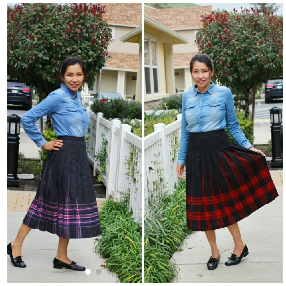Package of 2 Pendleton skirts. Wool plaid, peacock